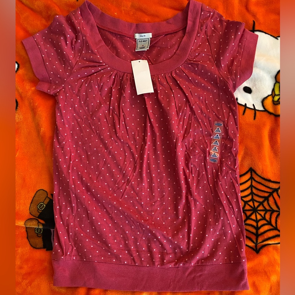NWT Y2K Old Navy pink polka dot cap sleeve top